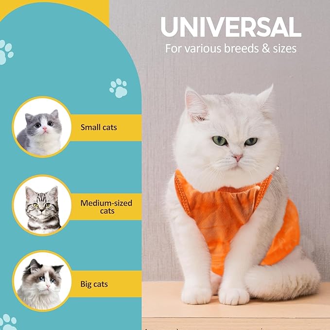 Avont Cat Recovery Suit - Kitten Onesie for Cats After Surgery, Cone of Shame Alternative Surgical Spay Suit for Female Cat, Post-Surgery or Skin Diseases Protection -Tie-dye Orange(M)