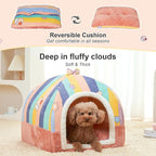 Jiupety Cat Beds for Indoor Cats, Cute Cat House for Cats and Puppy, Cat Cave Bed with Removable Cushion, Large Cat Bed Cat Hideaway Cat Tent, 2-in-1 Pink Cat Bed, L(19" × 19" × 19"), Rainbow.