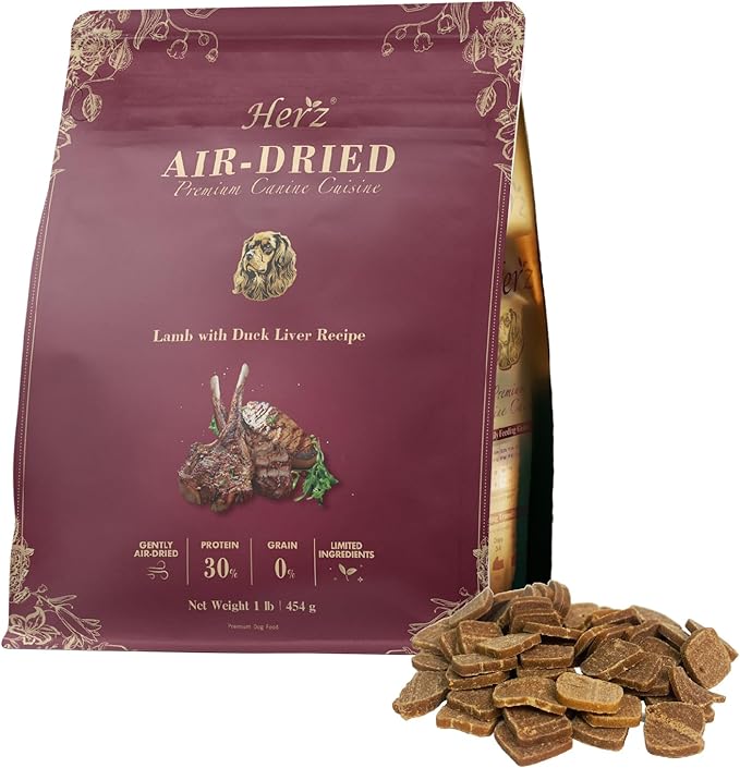 Herz Air-Dried Dog Food Lamb & Duck Liver Recipe 1 lb, All-Natural, High-Protein, Grain-Free, Limited Ingredients, Complete & Balanced, Premium Canine Cuisine