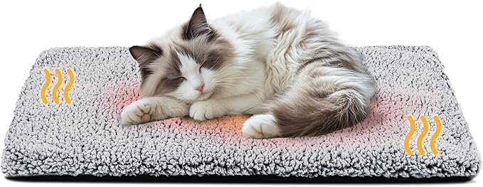 Miguel Self Warming Cat Bed for Indoor Cats, 30 x 20 inch Self Heating Pads for Outdoor Cat House, Non Electric Dog Pad Thermal for Small Dog, Washable Kitten Mat with Removable Cover (Gray,M)