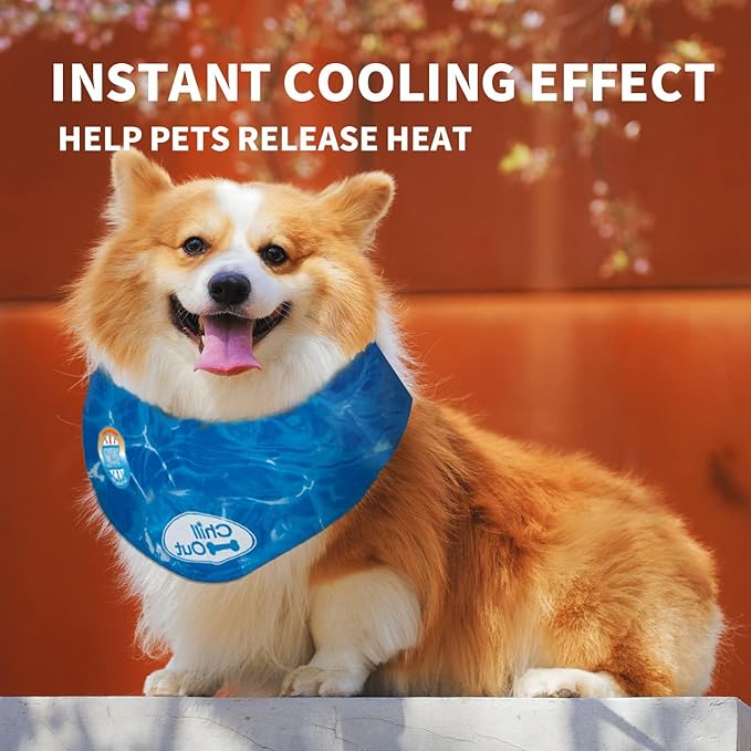 ALL FOR PAWS Dog Cooling Bandana, Cooling Bandanas for Small Dogs, Ice Dog Bandanas, Cooling Neck Wraps for Dogs, Chill Out Blue Neck Cooler (S)