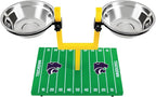 NCAA Kansas State Wildcats Goalpost Football Field Dog Feeder – Adjustable Elevated Dog Bowls with Stand, 2 Stainless Steel Bowls, Non-Slip Rubber Feet, Raised Pet Feeder for Large & Small Dogs