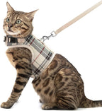 PUPTECK Soft Mesh Cat Vest Harness and Leash Set Puppy Padded Pet Harnesses Escape Proof for Cats Small Dogs Rabbits Bunny, Plaid Beige, XL