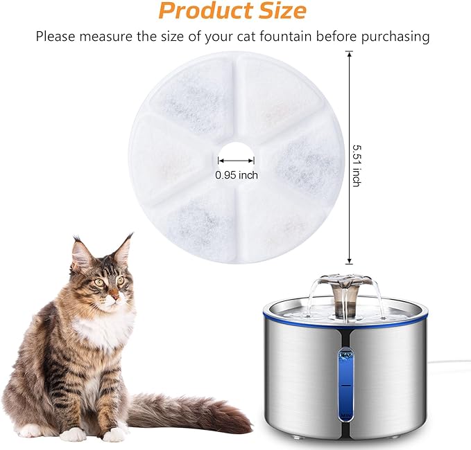 Cat Water Fountain Filters, 6 Pieces Triple Filtration System Replacement Filter Fit for 84oz/2.5L Cat Pet Fountain, 6 Filtration System