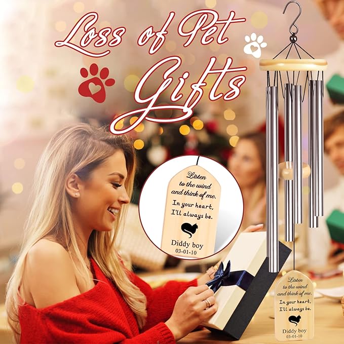 Pet Loss Gifts - PEMIRSAYO Personalized Cat Memorial Wind Chime - Pet Memorial Gifts - Loss of Cat Sympathy Gift - Bereavement Remembrance Memorial Gifts for Loss of Pet Cat