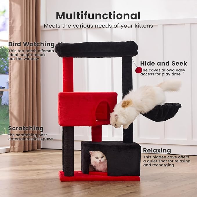 Gardner Pet 41" Tall Gothic Cat Tree for Medium-Large Cats, Heavy Duty Cat Tower with 2.8in Posts & Washable Top Perches, Space-Saving Cat Furniture for Apartments, Easy to Assembly