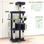 Globlazer Sturdy Cat Tree, 68-inch Large Cat Tower for Indoor Adult Cats 20 lbs Heavy Duty Cat Tree for Big Cats with Extra Large Platform, 5 Scratching Post, S68, Dark Grey