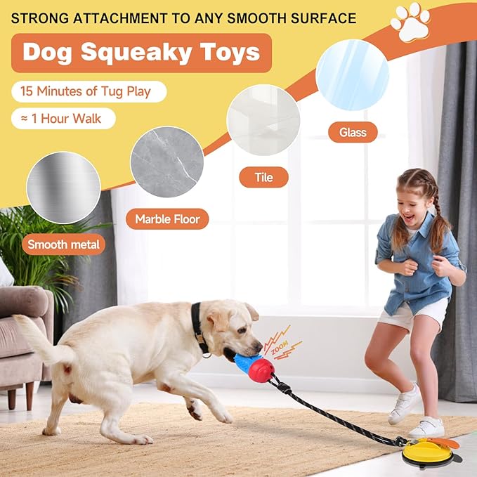 Interactive Dog Toys Tug of War,Dog Puzzle Toy Squeaky for Medium Large Breed Mental Stimulation,Indestructible Food Dispensing Dog Toy to Keep Busy,Red Yellow,Red Blue