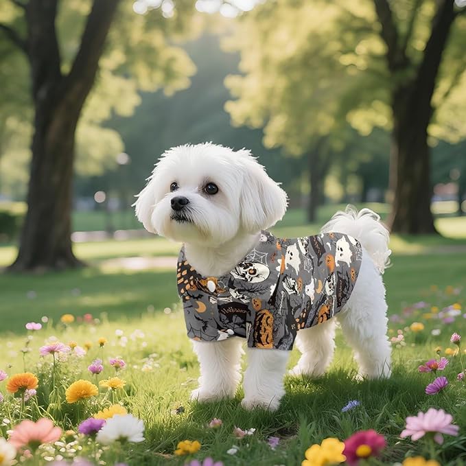 Ghost Skull Dog Shirt for Small Dogs Boys Cute Puppy Outfit Pet Halloween Shirts for Cats & Dogs, Spring Summer Breathable Cat Princess Shirt for Holiday Birthday Party Costume Clothing