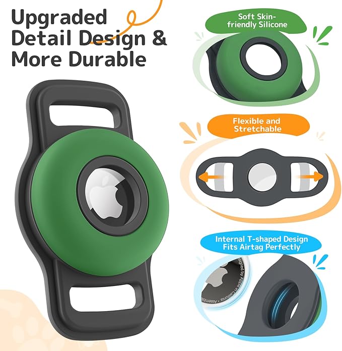Airtag Dog Collar Holder: Soft Silicone Air Tag Holder for Pet Dogs Cats Collar, Sturdy AirTag Dog Tracker Protective Case, Pet Friendly Accessories Compatible with Apple Airtag, 3 Packs