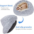 Cat Cave Beds for Indoor Cats, Round Fluffy Calming Cat Bed with Hooded Cover, Donut Calming Cozy Pet Bed for Anxiety Cats and Puppies - Dia 20"