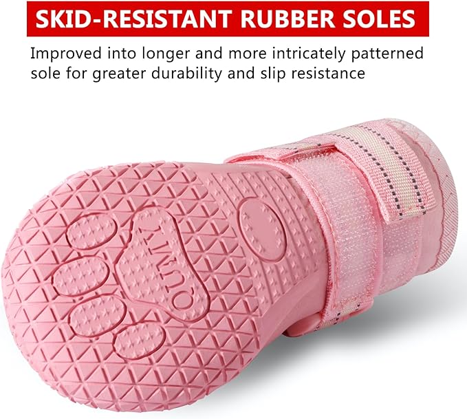 QUMY Dog Shoes for Large Dogs, Medium Dog Boots & Paw Protectors for Winter Snowy Day, Summer Hot Pavement, Waterproof in Rainy Weather, Outdoor Walking, Indoor Hardfloors Anti Slip Sole Pink 8