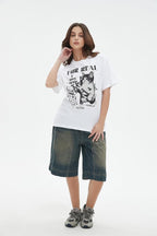 Y2k Graphic Unisex Tees Rock Guitar Cat T-Shirt Short Sleeve Oversized Tee Vintage Retro Grunge Streetwear Shirts