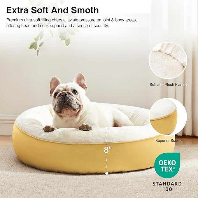 Love's cabin Round Donut Cat and Dog Cushion Bed, 25in Pet Bed for Small or Medium Dogs, Anti-Slip & Water-Resistant Bottom, Soft Durable Fabric Pet Beds, Washable Calming Cat & Dog Bed Yellow