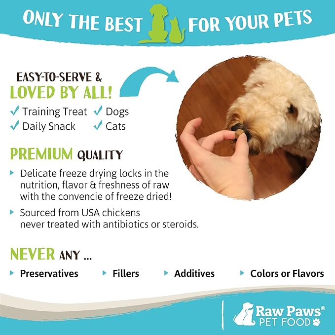 Raw Paws Freeze Dried Chicken Liver Dog & Cat Treats, 4-oz - Made in USA - Liver Treats for Dogs & Cats