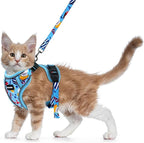 Halypet Cat Harness and Leash Set for Walking, Escape Proof Adjustable Vest Harness with 3-in-1 Integrated Buckles, Easy Control Soft Breathable Mesh with Reflective Strips for Cats, S, Azure Blue