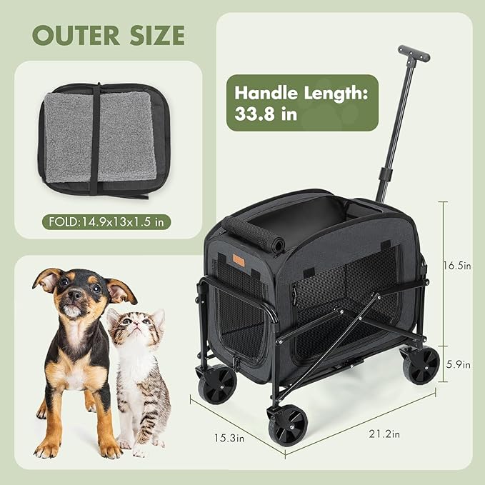 Lekereise Extra Large Pet Carrier with Wheels – Soft-Sided Foldable Rolling Cat Carrier for Puppy and Small Medium Dogs Under 30lbs, Stable & Ventilated Travel Crate for Camping and Outdoor, Black