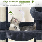 Globlazer Extra Large Platform Cat Tree, 65in Sturdy Cat Scratching Tree for Indoor Cats Large Adult, Big Cat Perch Tower with 3 Padded Perches, 6 Scratching Posts, Cat Condo, Hammock, S65, Dark Grey