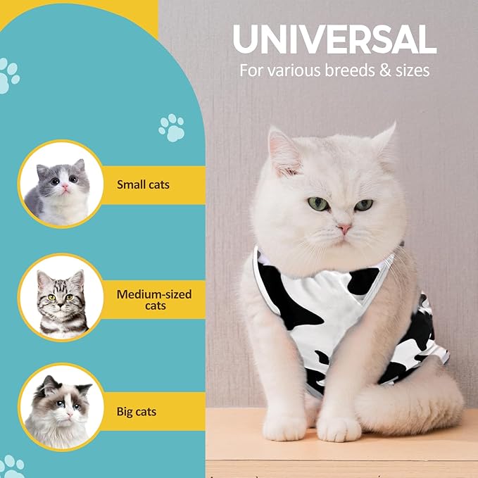 Avont Cat Recovery Suit - Kitten Onesie for Cats After Surgery, Cone of Shame Alternative Surgical Spay Suit for Female Cat, Post-Surgery or Skin Diseases Protection -Cow(M)
