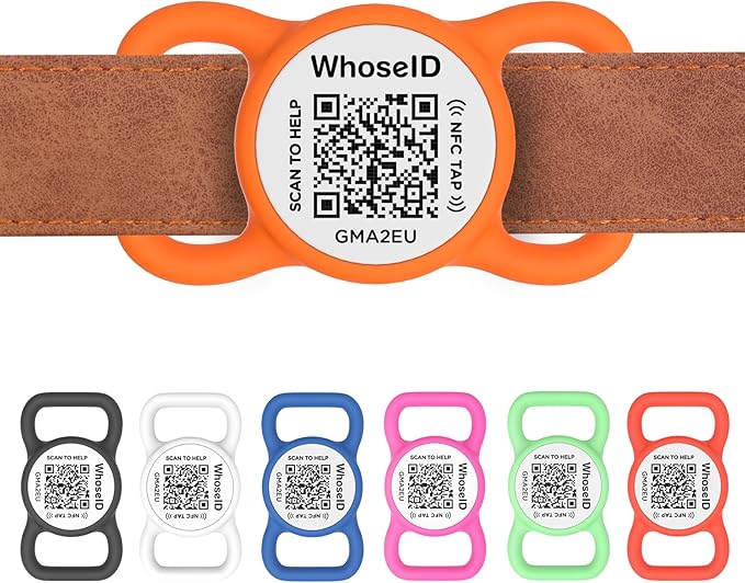 QR Code Dog Tag with NFC, Personalized Pet ID Tag, Silicone Dog ID Tag, Modifiable Pet Online Profile, Multiple Emergency Contact, Scan QR Code Send GPS Location Email (Regular, Orange)