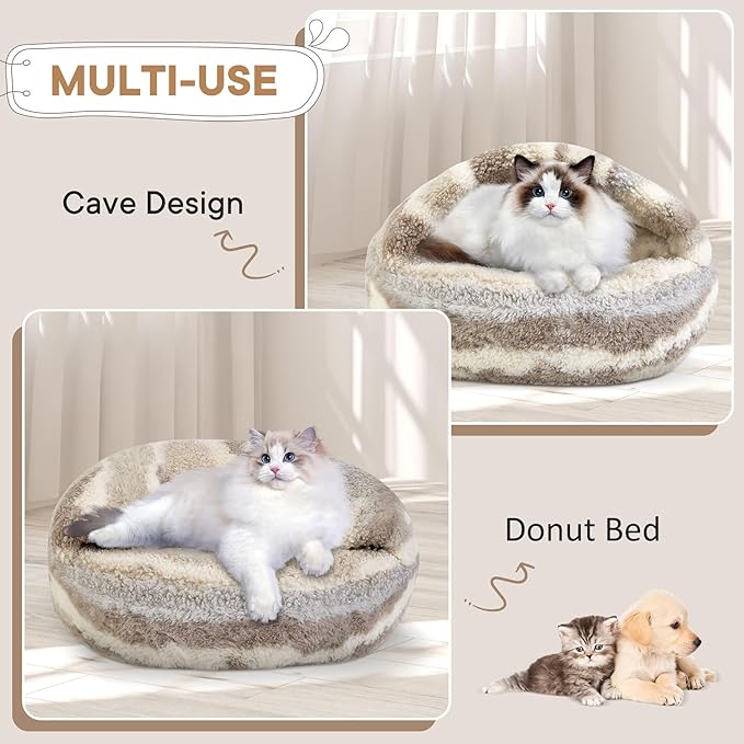 Dog Beds for Small Dogs, Cat Bed Cave, Washable Cute Cat Bed, Cozy Nook Pet Bed for Dogs or Cats, Anti-Slip Puppy Bed Fits up to 12 lbs Pets(Khaki Texture, 20" x 20")