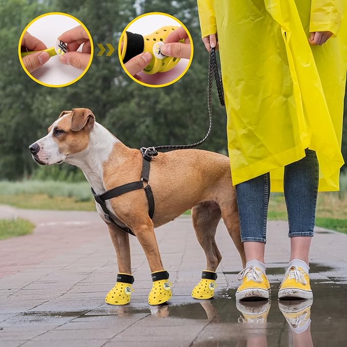 Dog Shoes Breathable Dog Shoe for Hot Pavement, Dog Booties and Paw Protectors, Non-Slip Waterproof Dog Sandals Boots (Yellow+Black, L: (3.1’’x2.5'')(L*W))