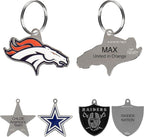 NFL Denver Broncos Engraving Pet ID Tags in 32 Team Logo Shapes Personalized Dog Tags and Cat Tags with 3 Lines of Customizable Text for Tracking & Safety. Stainless Steel Pet ID Tracking Tags