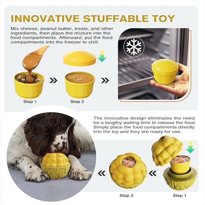 Frozen Treat Dispensing Dog Toy - Interactive Large Chew Toy for Aggressive Chewers, Freezable Fillable Rubber, Reduces Anxiety, Easy to Clean,for Small Medium Large Breeds