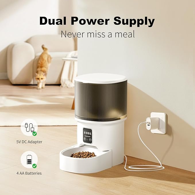 Automatic Cat Feeder & Water Dispenser, 4L Programmable Timed Cat Dry Food Dispenser with Dual Power, 3L Pet Fountain with Filter, 32dB Ultra-Quiet