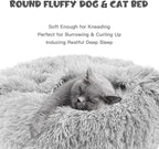 Himax Dog Beds for Small Dogs, Donut Dogs Bed with Blanket Attached, Calming Dog Bed Washable (20"/26"/35") Light Grey for Puppy