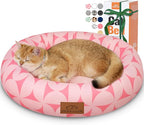 Cat Bed, 20In Dog Beds for Small Dogs, Calming Cat & Dog Beds for Indoor Pets, Pet Beds Comfortable Donut Round Ultra Soft (Pink Pattern, 20.0" L x 20.0" W x 6.5" Th)