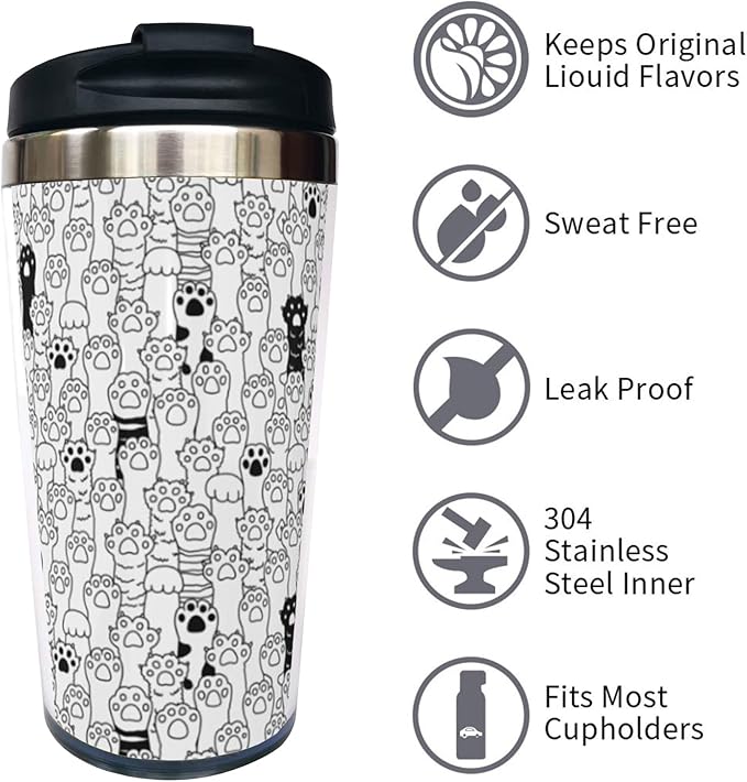 Cat Dog Paw Travel Coffee Mug with Filp Lid, Animal Stainless Steel Insulated Tumbler Cup 14 Oz, Holiday Birthday Christmas Gift for Men Women Dad Mom Sister Friend Bestie Dog Lover