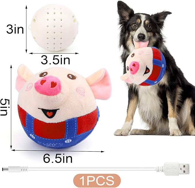 BABORUI Interactive Dog Toys Pig, Jumping Squeaky Dog Toys with Recording and Music Modes, Rechargeable Moving Dog Chew Toys for Small/Medium/Large Dogs to Keep Them Busy(Red Pig)