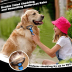 3PCS Self Cleaning Slicker Brush & Pet Grooming Rake & Bath Brush for Dogs and Cats | Double-Sided Dematting Pet Comb & Skin Friendly Deshedding Grooming Tool | Premium Pet Supplies (Blue Black)