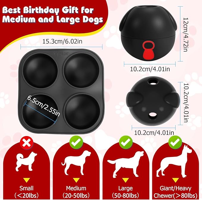 Yipetor Interactive Treat Dispensing Dog Toys, Heavy Duty Frozen Dog Treat Ball - Slow Feeding Puppy Lick Bowl Tough Chew Toy for Large Medium Dogs to Keep Them Busy/Relief Anxiety/Puzzle Stimulate