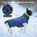 Large Dog Sweater for Male Female, Thick Turtleneck Sweater with Leash Hole, Cold Weather Thermal Christmas Sweaters for Dogs French Bulldog, Warm Holiday Clothes Sweatshirt, Green L