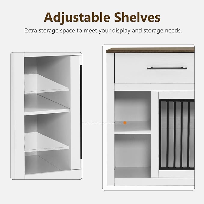 Lovupet Wooden Dog Crate Furniture, Pet House End Table with Large Drawers, Pet Crate for Small/Medium Dogs 1858 (White and Brown)