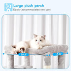 Hey-brother Cat Tree, 69.3-Inches Multi-Level Plush Cat Tower for Indoor Cats with Large Top Perch, Extra Spacious Hammock, 2 Hammocks Ramp, Hanging Ball, Light Gray MPJ037W
