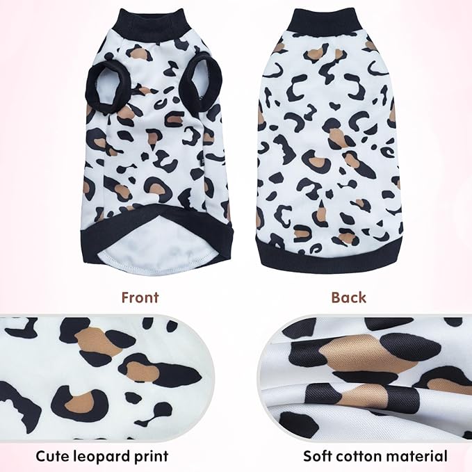Idepet Cat Clothes Kitten Sweater Soft Kitten Shirt Cute Leopard Print Kitty Vest Pullover Pajamas Jumpsuit Cotton Apparel for Hairless Cats &Puppy (White,XXL)