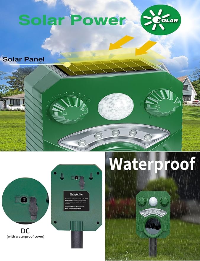 Pest Control Squirrel Repellent Deer Cat Repellent Outdoor Ultrasonic Pest Repeller Animal Scare Away