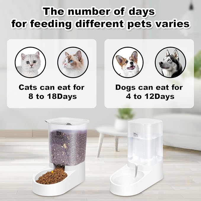 Marchul Cat Feeder and Water Dispenser, Automatic Gravity Dog Food Dispenser and Water Bowl, Pet Food Dispenser Set for Small Medium Dog Puppy Kitten, 1 Gallon (3.8L)