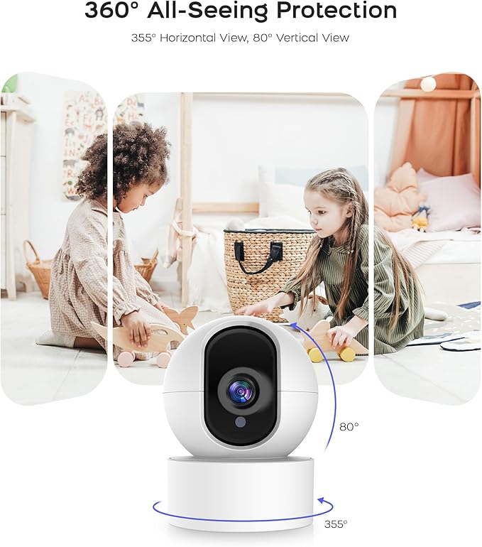 PGST Camera for Home Security Indoor, WiFi Home Security Camera 1080P Two-Way Audio, Night Vision, Motion Sensor, Automatic Tracking, Cloud/SD Storage, Compatible with Alexa