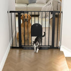 29.5"-40.5" Baby Gate with Cat Door for Stairs & Doorways - No Drilling, Easy Install 30.5" Tall, Auto-Close Metal Gate, Pressure Mounted - Indoor Gate for Cats and Pets, Black