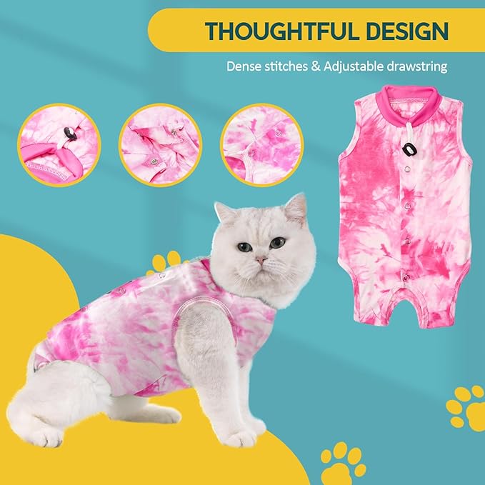 Avont Cat Recovery Suit - Kitten Onesie for Cats After Surgery, Cone of Shame Alternative Surgical Spay Suit for Female Cat, Post-Surgery or Skin Diseases Protection -Tie-dye Pink(M)