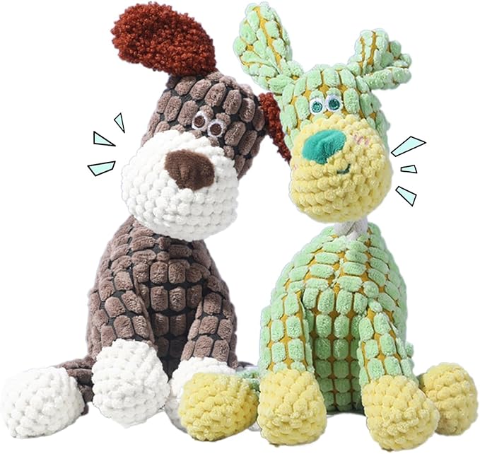 2025 New Dog Toys, Indestructible Plush Dog Toy, Dogs Toys for Aggressive Chewers, Dogs Squeaky Chew Toy for Indoor Pups Teething (Brown+Green)