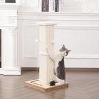 Cat Scratching Post, 32 Inches Large Cat Scratch Post for Adult Cats and Kittens, Nature Sisal,Wooden Base with Toy Balls, Modern Cat Scratcher for Indoor Cats, Protect Your Furniture, Beige