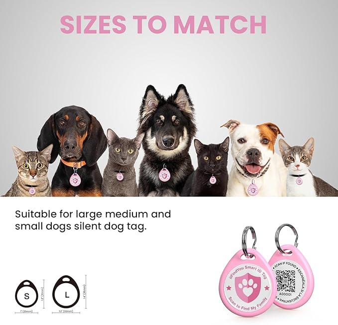 Dog Tags Personalized, QR Code Pet ID Tags for Dog Collar, Online Profile, Scan Location Alerts, Pink