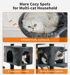 Made4Pets Tall Cat Tree, 80" Cat Tree Tower for Indoor Cats Large Adult, Modern Cat Tower with Scratching Post, Cozy Hammock, 3 Perches and 2 Condos, Sturdy and Fluffy, Dark Gray
