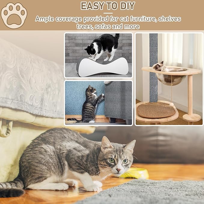 Cat Scratching Climbing Carpet Mat, Self-Adhesive Trimmable Anti Cat Scratcher Couch Furniture Protector from Cat Claws, Cat Post Covered Pad Replacement for DIY Cat Tree (Light Gray, 15.8" x 79")