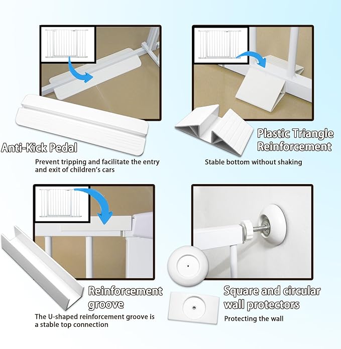 115“-134.6" Wide Baby Gate for Stairs, Mom's Choice Awards Winner-Self Closing Dog Gate Indoor for Doorways, No Drilling Pressure Mounted Pet Gates for Kids, Easy Walk Through Safety Gate, White.